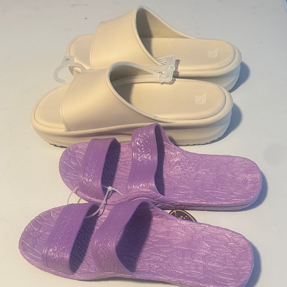 wild fable Cream and Lavender Double-Strap Slide Sandals